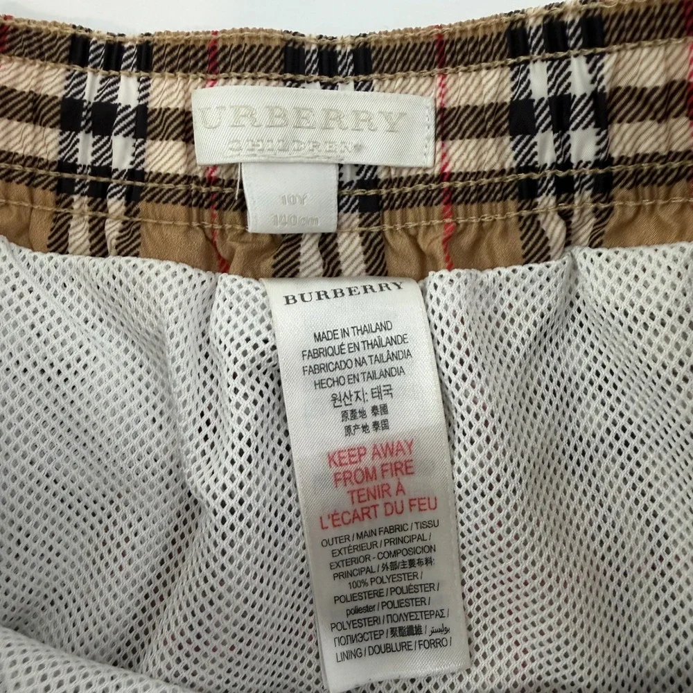 Burberry Swim Trunks Boys 10Y Beige Vintage Check Drawstring Mesh Lined